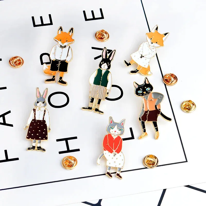 QIHE JEWELRY Pins and Bbrooches Rabbit/Fox/Cat Couple Enamel Pin Badges Hat Backpack Accessories Lovers Jewelry Gift for Lover
