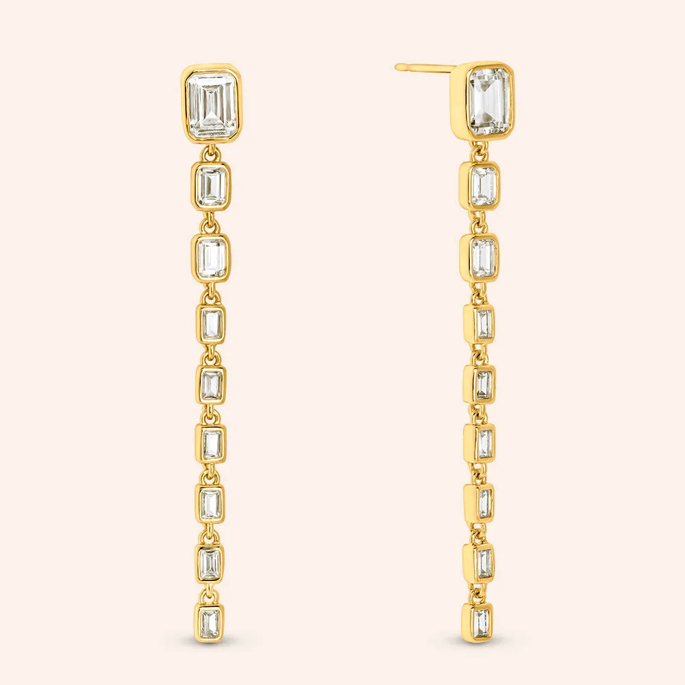 "Down the Line" 8.3CTW Baguette Linear Dangle Earrings