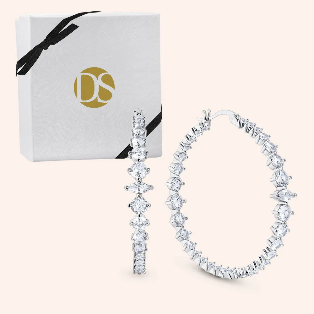 "Shanti" 16.5CTW Round & Marquise Cut 1.9" Hoop Earrings
