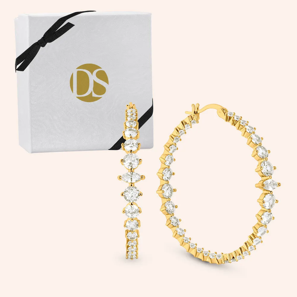 "Shanti" 16.5CTW Round & Marquise Cut 1.9" Hoop Earrings
