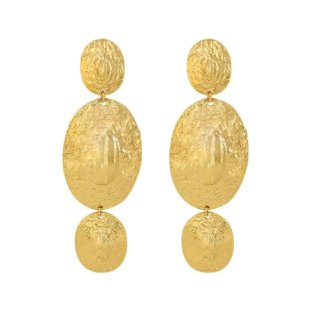 Radiant Disc Droplets Statement Gold Earrings