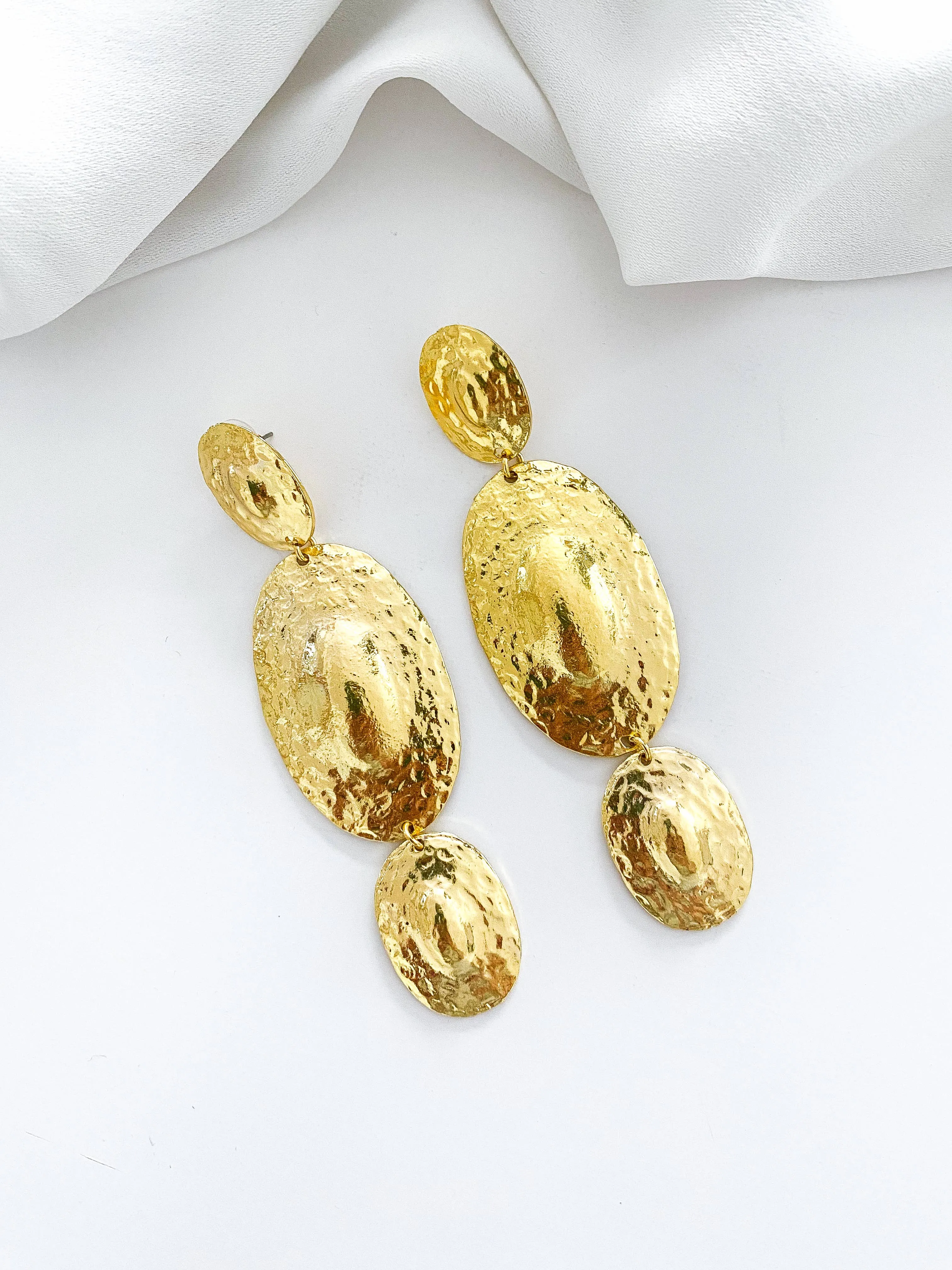 Radiant Disc Droplets Statement Gold Earrings