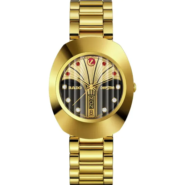 Rado Diastar Original Gold Stainless Steel Black Dial . Automatic Watch for Gents - R12413474