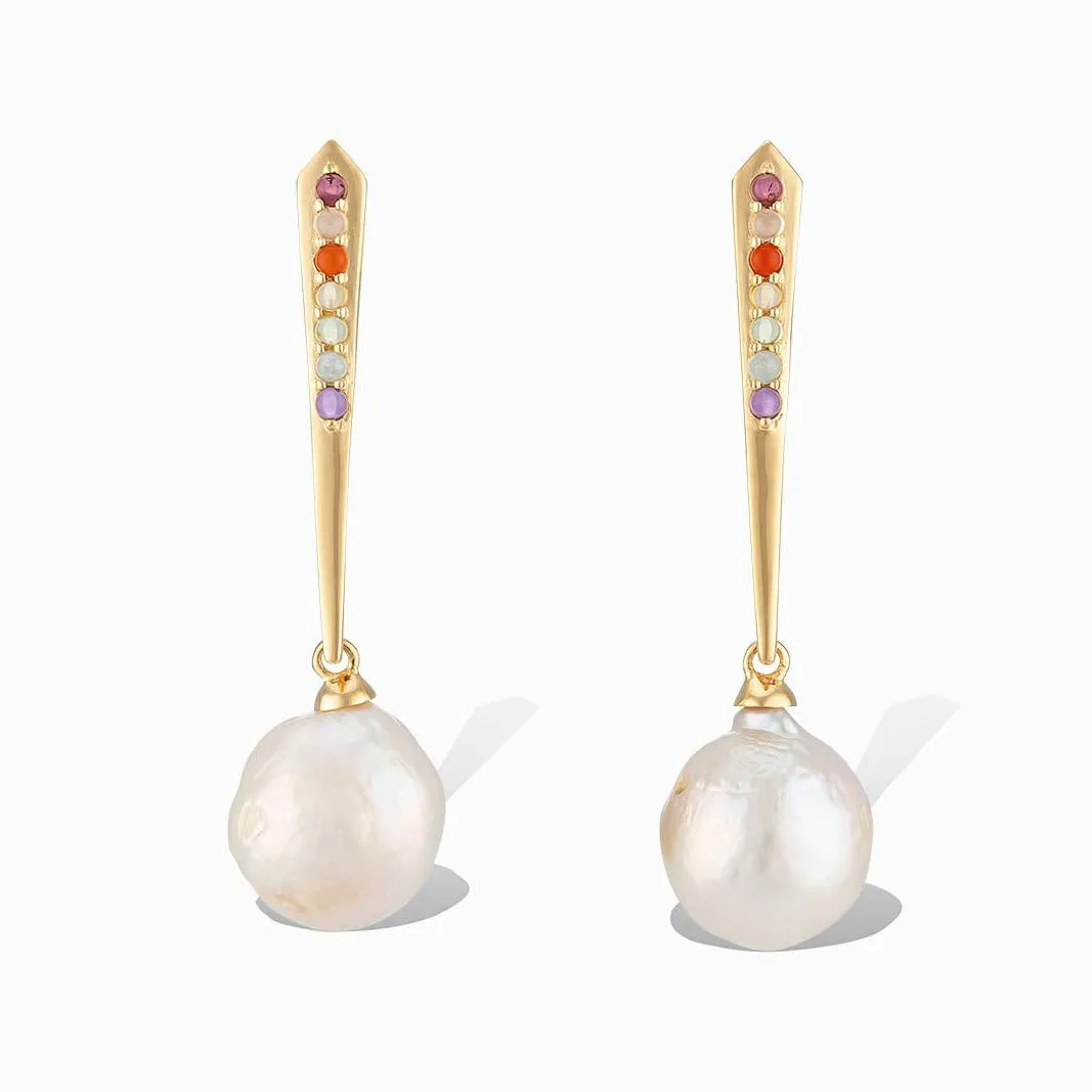 Rainbow Pavé & Pearl Drop Earrings