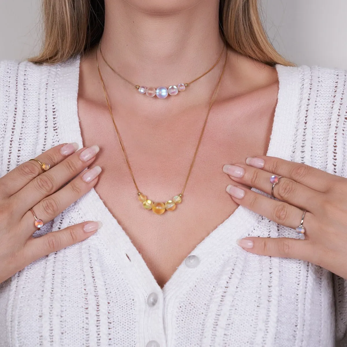 Rainbow White | Gold Vermeil | Mermaid Glass Infinity Clasp Necklace