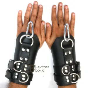 Real Cowhide Leather Bondage Suspension Wrist Cuffs Heavy Duty and durable