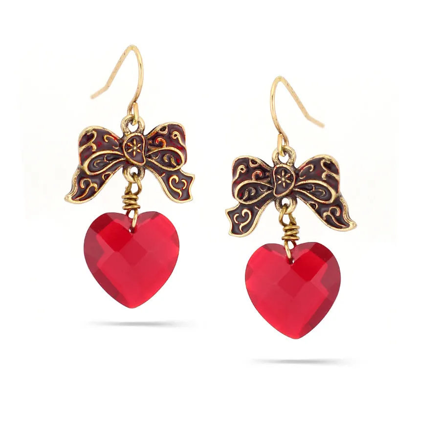 RED HEART STONE BUTTERFLY DROP  EARRINGS #155RD3301 (4B5)