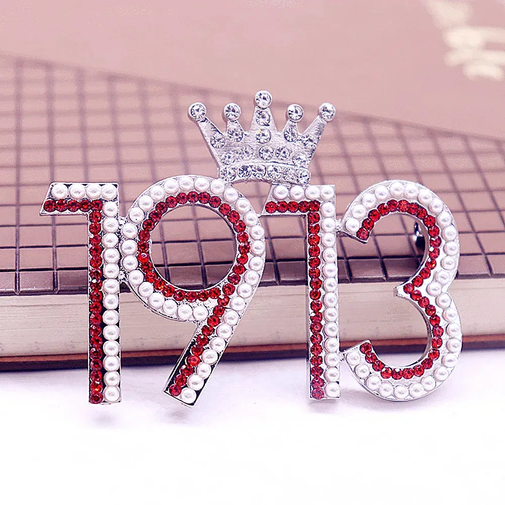 Red Sparkling Rhinestone Crown 1913 Brooch/Lapel Pin