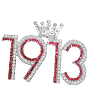 Red Sparkling Rhinestone Crown 1913 Brooch/Lapel Pin