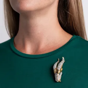 Rhinestone and Emerald Capricorn Pin