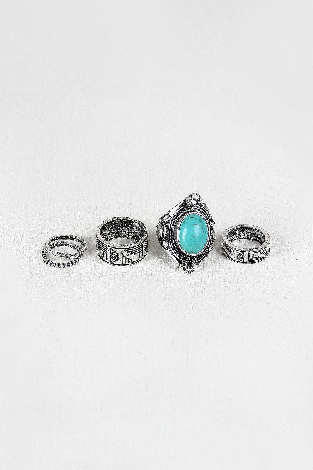 Rhinestone and Turquoise Ring Set