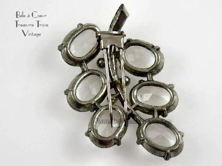 Rhinestone Fur Clip Vintage Silver Tone Very Large 1940s