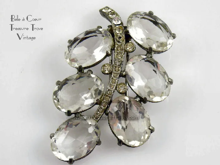 Rhinestone Fur Clip Vintage Silver Tone Very Large 1940s