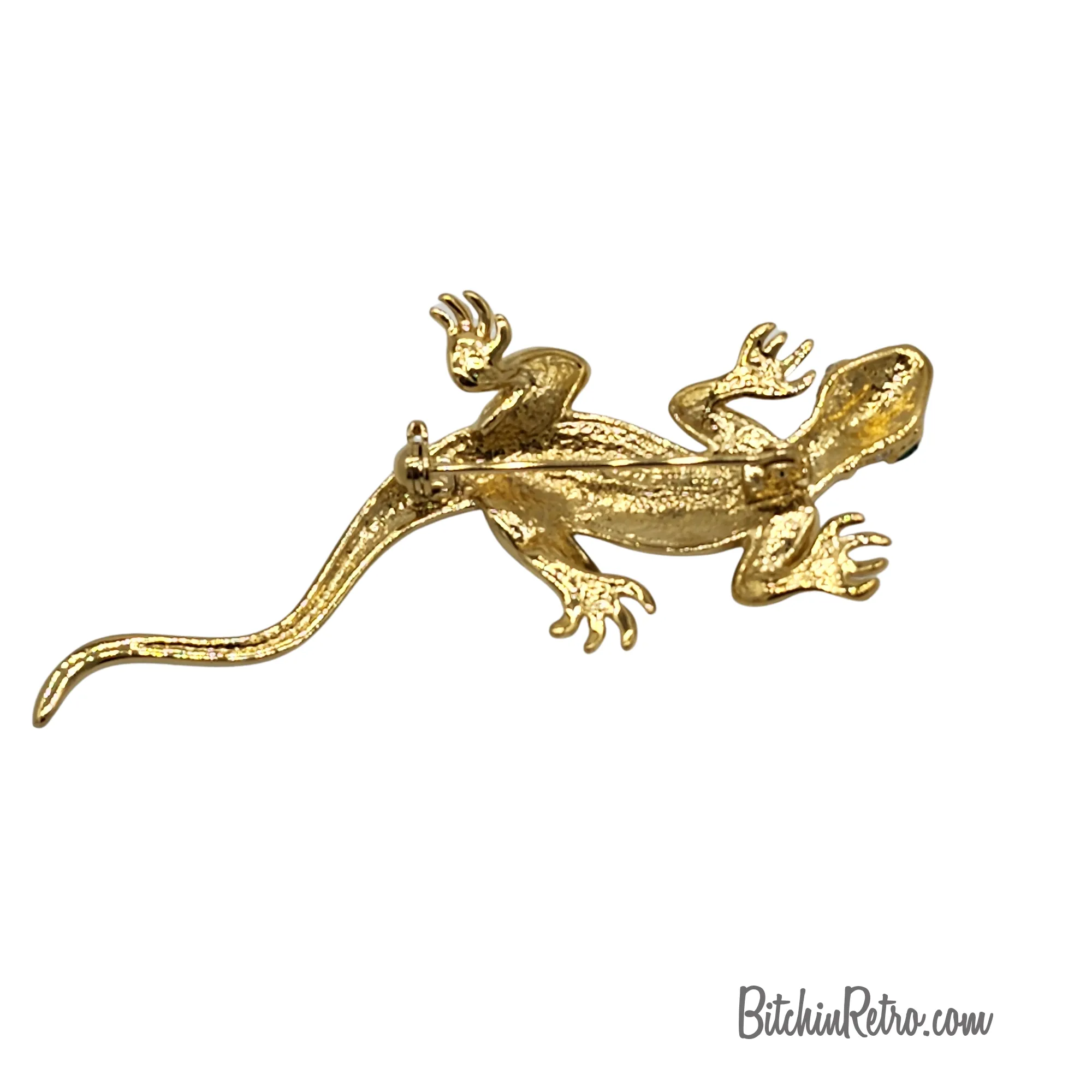 Rhinestone Gecko Brooch With Green Eyes - New in Gift Box