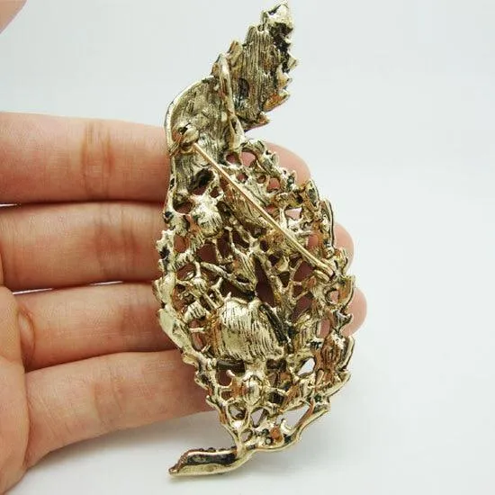 Rhinestone Jewelry Vintage Leaf Green Crystal Rhinestone Pendant Gold-Tone Brooch Pin