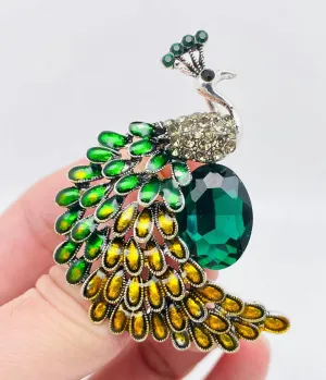 Rhinestone Peacock Enamel Brooch