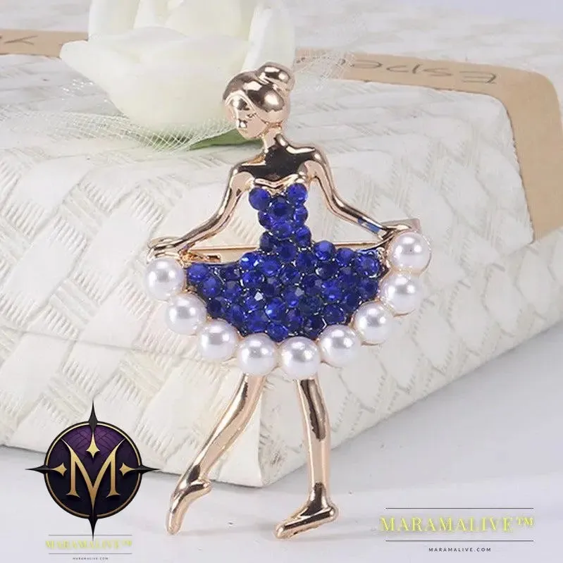 Rhinestone Pearl Dress Dancing Girl Brooches Women Dancer Sports Brooch Pins Gifts