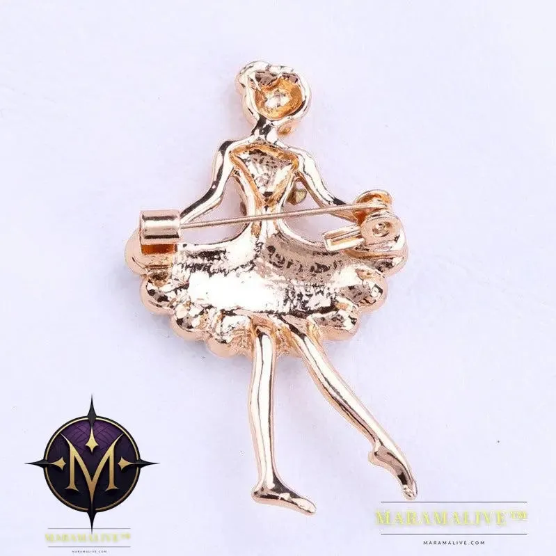 Rhinestone Pearl Dress Dancing Girl Brooches Women Dancer Sports Brooch Pins Gifts