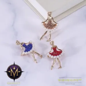 Rhinestone Pearl Dress Dancing Girl Brooches Women Dancer Sports Brooch Pins Gifts