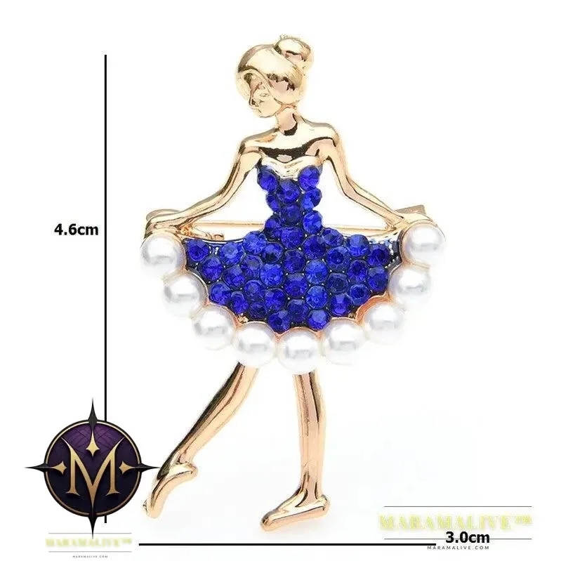 Rhinestone Pearl Dress Dancing Girl Brooches Women Dancer Sports Brooch Pins Gifts