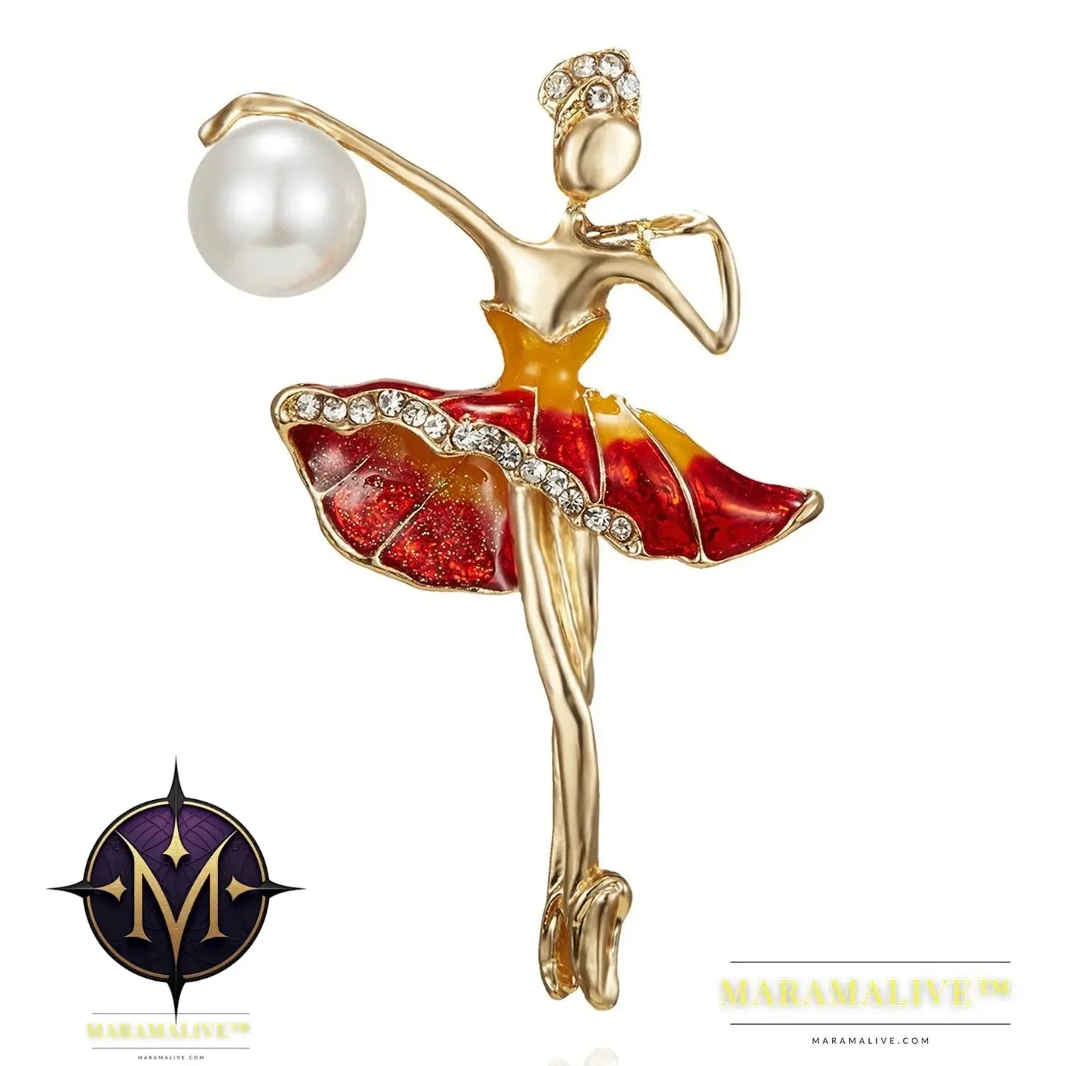 Rhinestone Pearl Dress Dancing Girl Brooches Women Dancer Sports Brooch Pins Gifts