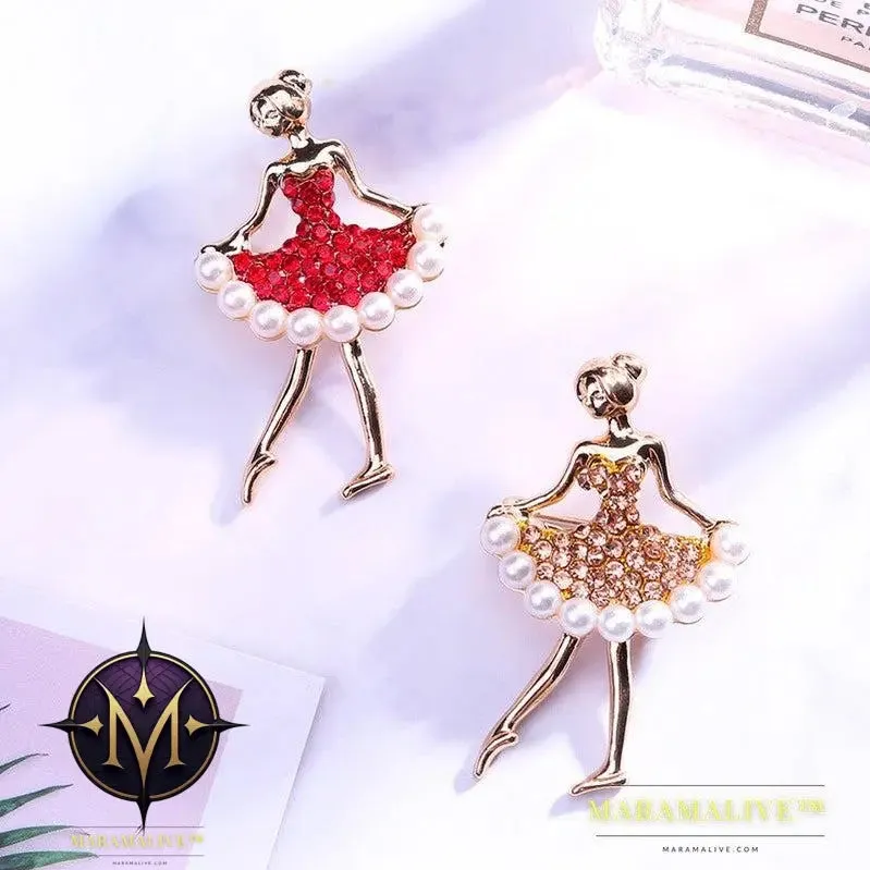 Rhinestone Pearl Dress Dancing Girl Brooches Women Dancer Sports Brooch Pins Gifts