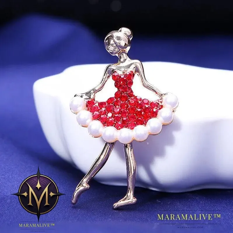 Rhinestone Pearl Dress Dancing Girl Brooches Women Dancer Sports Brooch Pins Gifts