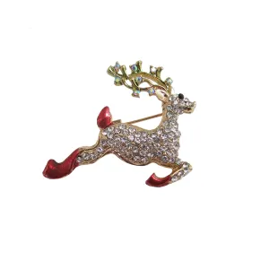 Rhinestone Reindeer Brooch
