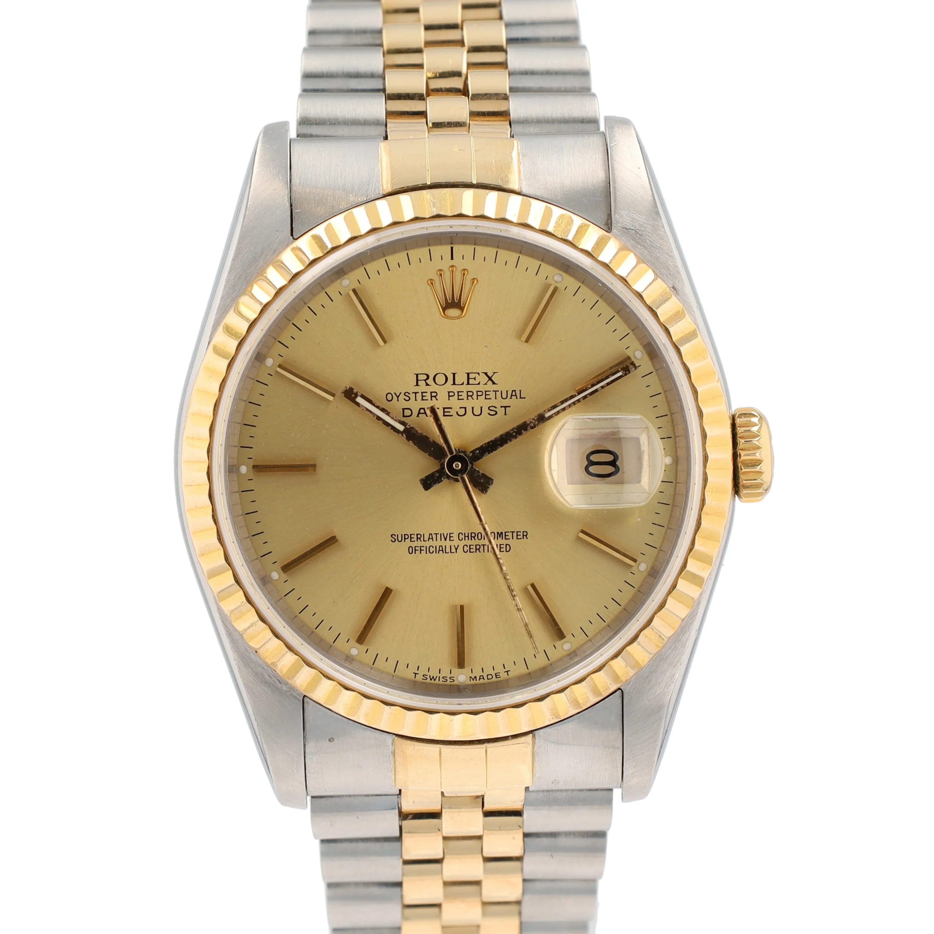 Rolex Datejust  16233 36mm Champagne Index Dial Fluted Bezel Jubilee Band