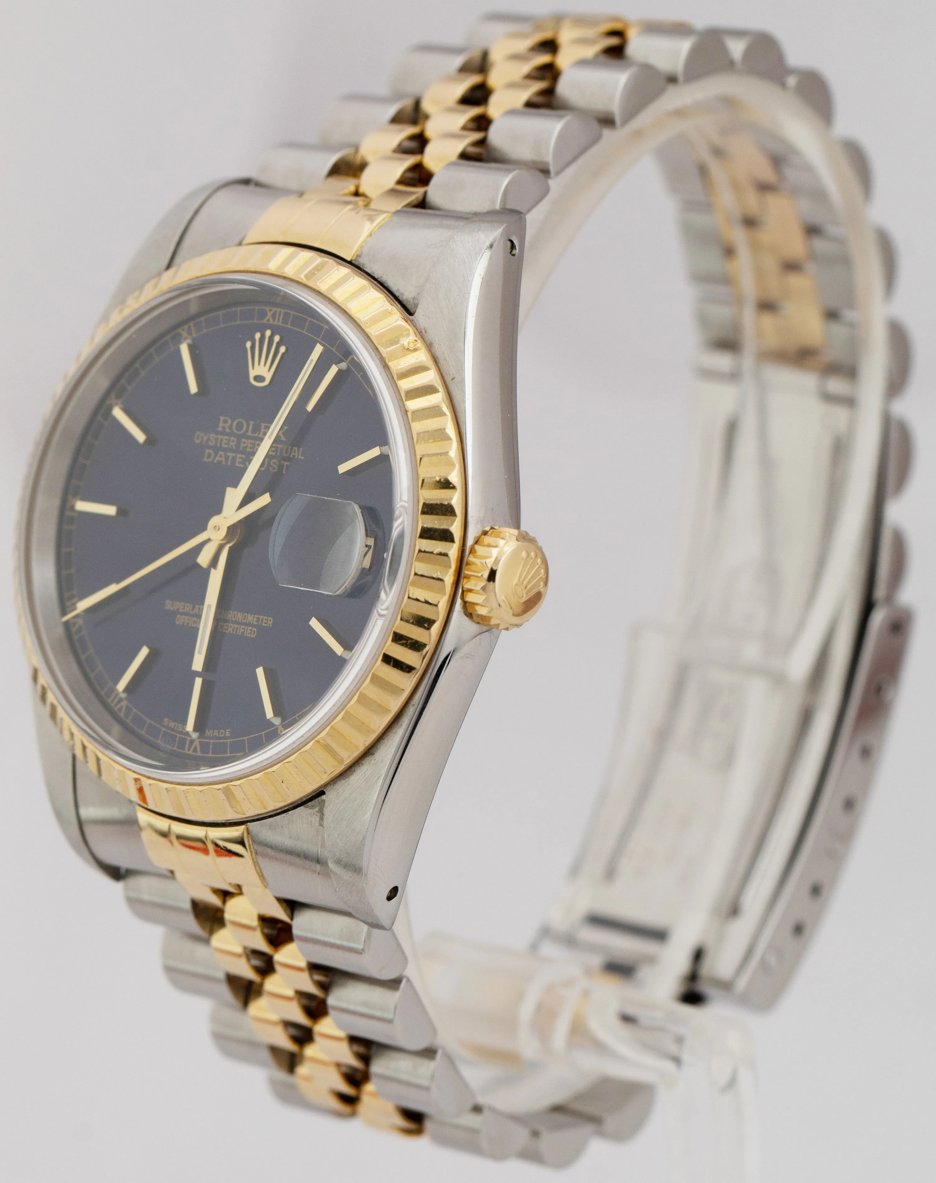 Rolex DateJust 36mm Blue Two-Tone 18K Gold Stainless Jubilee Watch BOX 16233