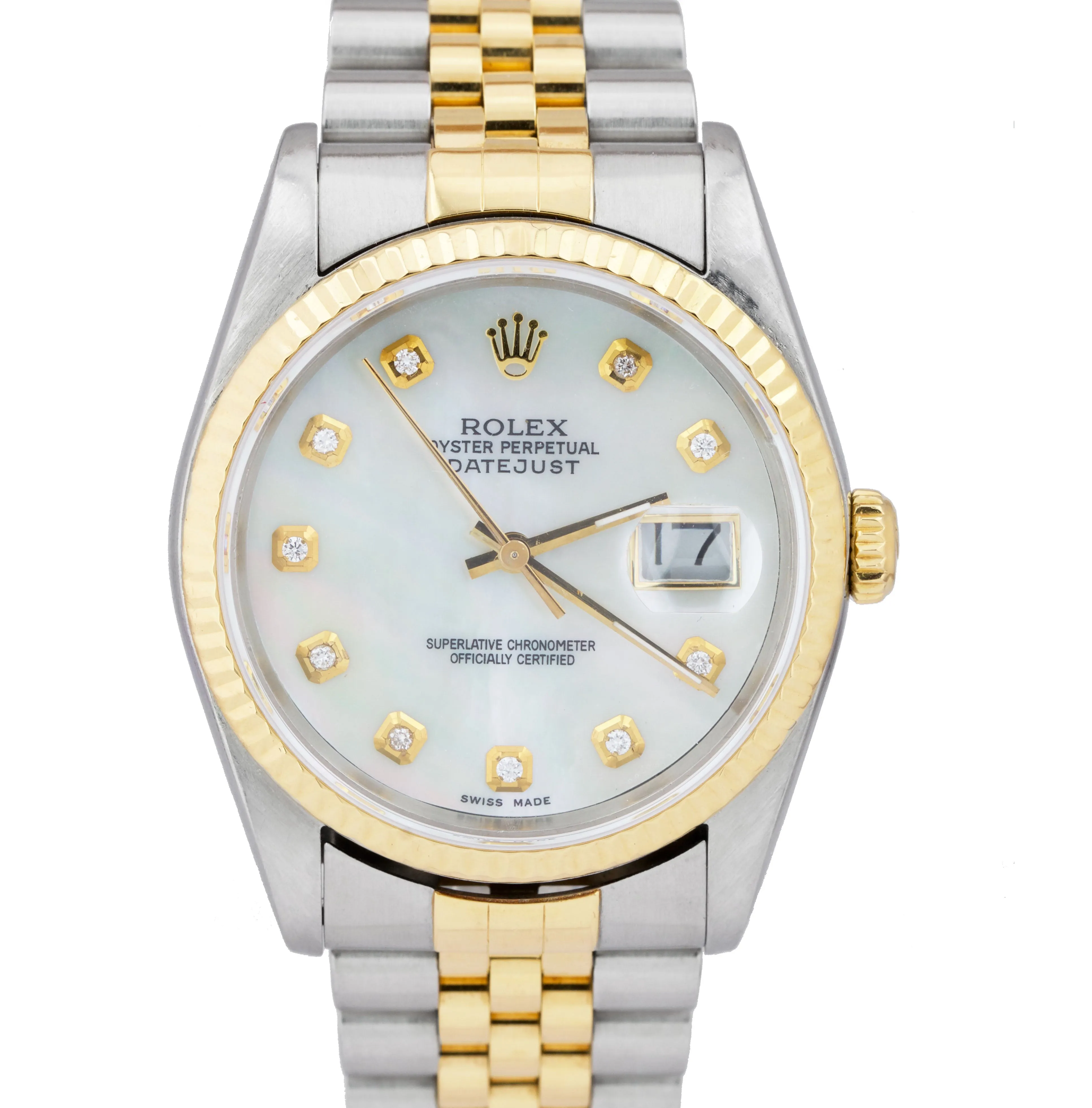 Rolex DateJust 36mm Two-Tone White MOP Stainless Steel Gold Jubilee Watch 16233