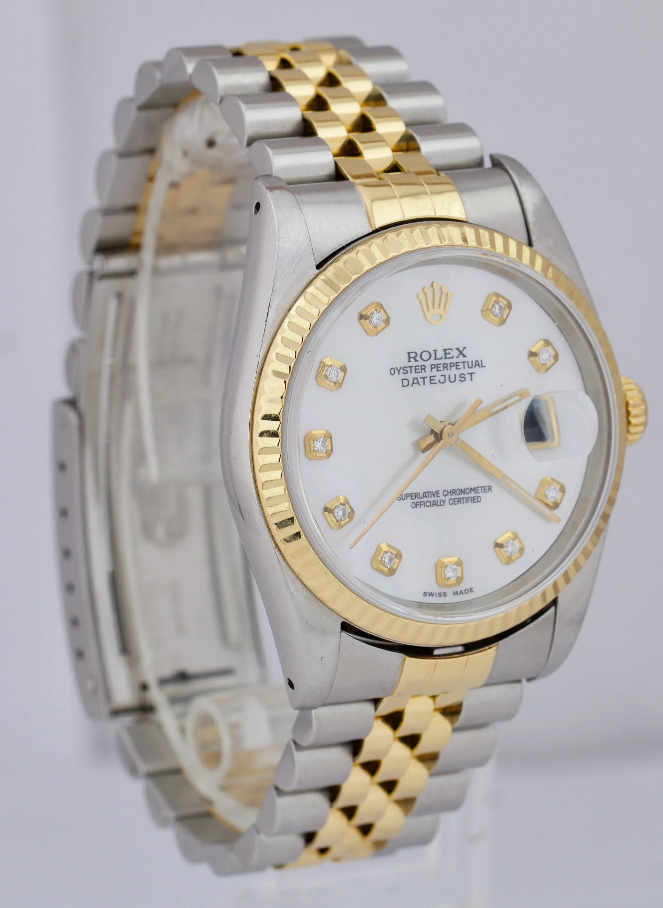 Rolex DateJust 36mm Two-Tone White MOP Stainless Steel Gold Jubilee Watch 16233