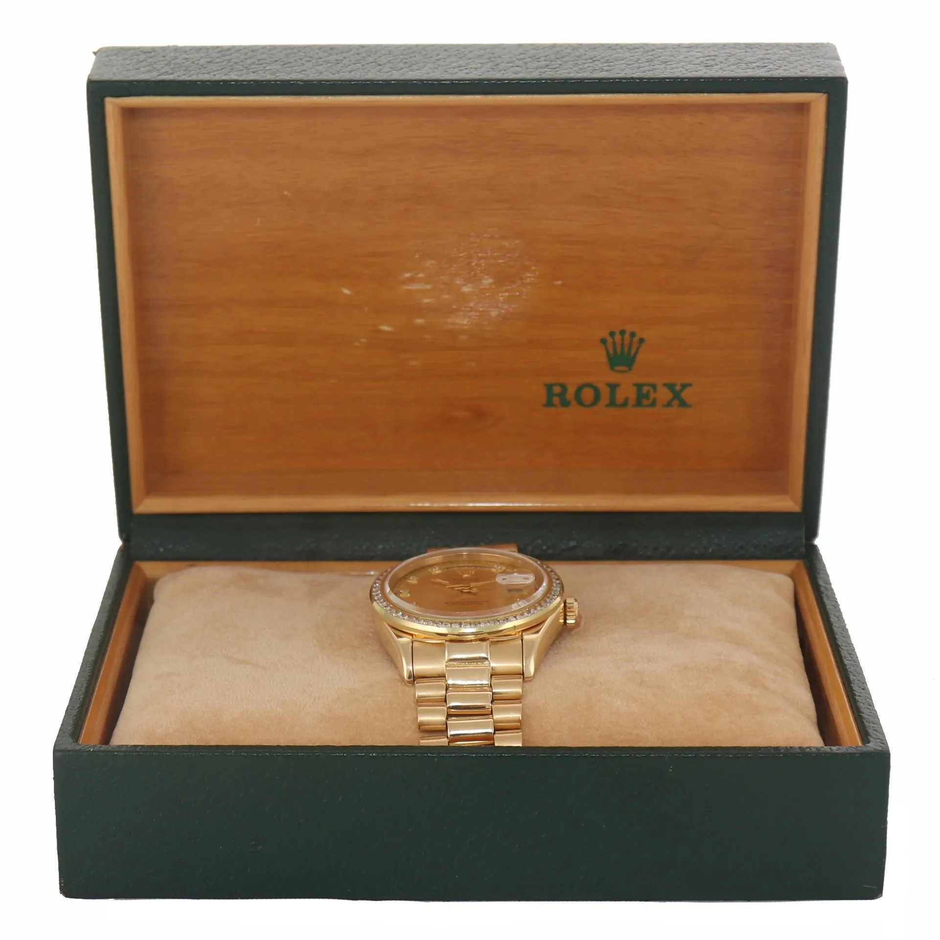 Rolex Day-Date President 36mm 18038 Champagne Diamond Bezel Yellow Gold Watch