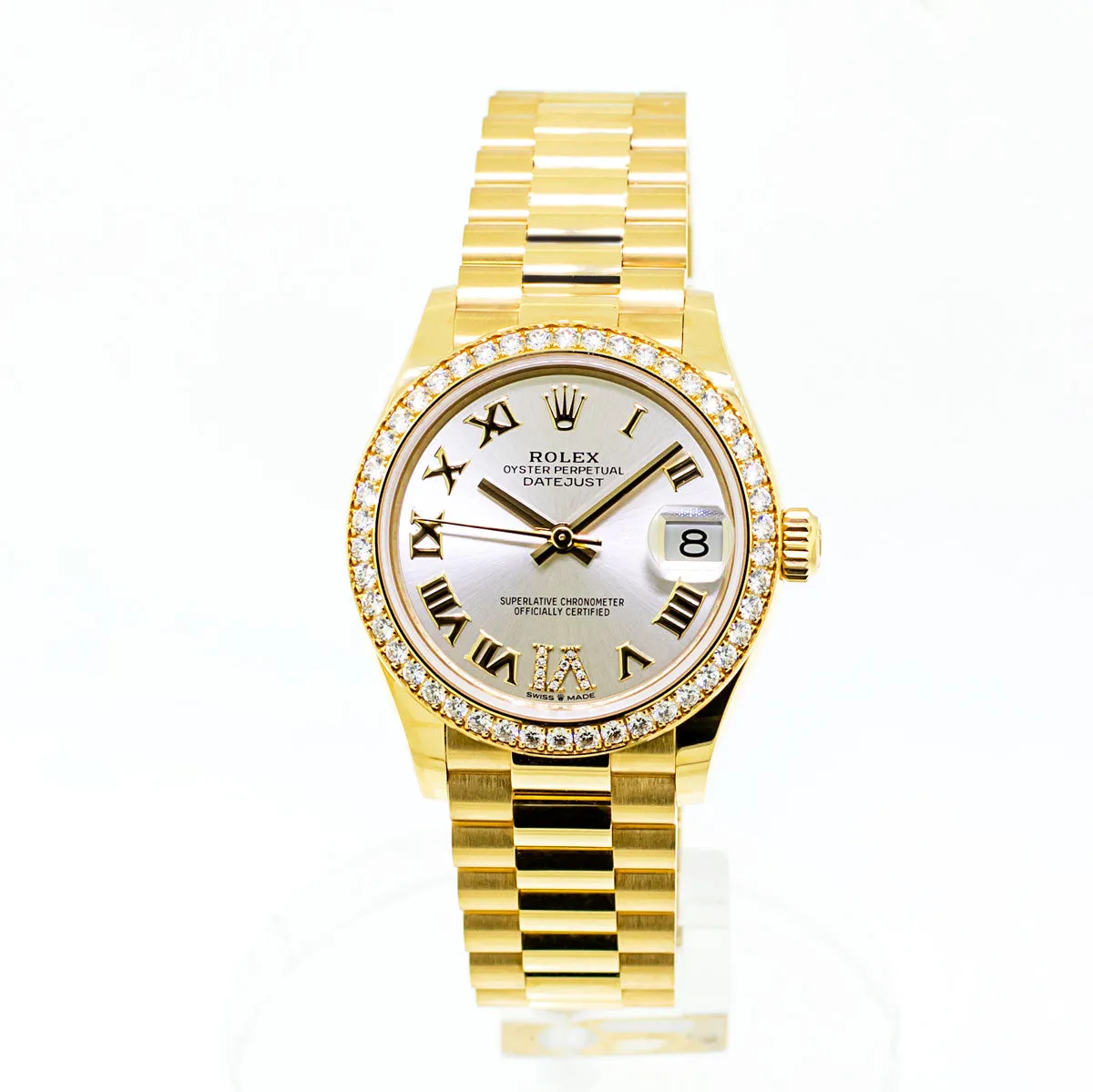 Rolex Lady-Datejust 31mm 18K Yellow Gold Silver Dial Roman Numerals & Diamond Bezel 278288