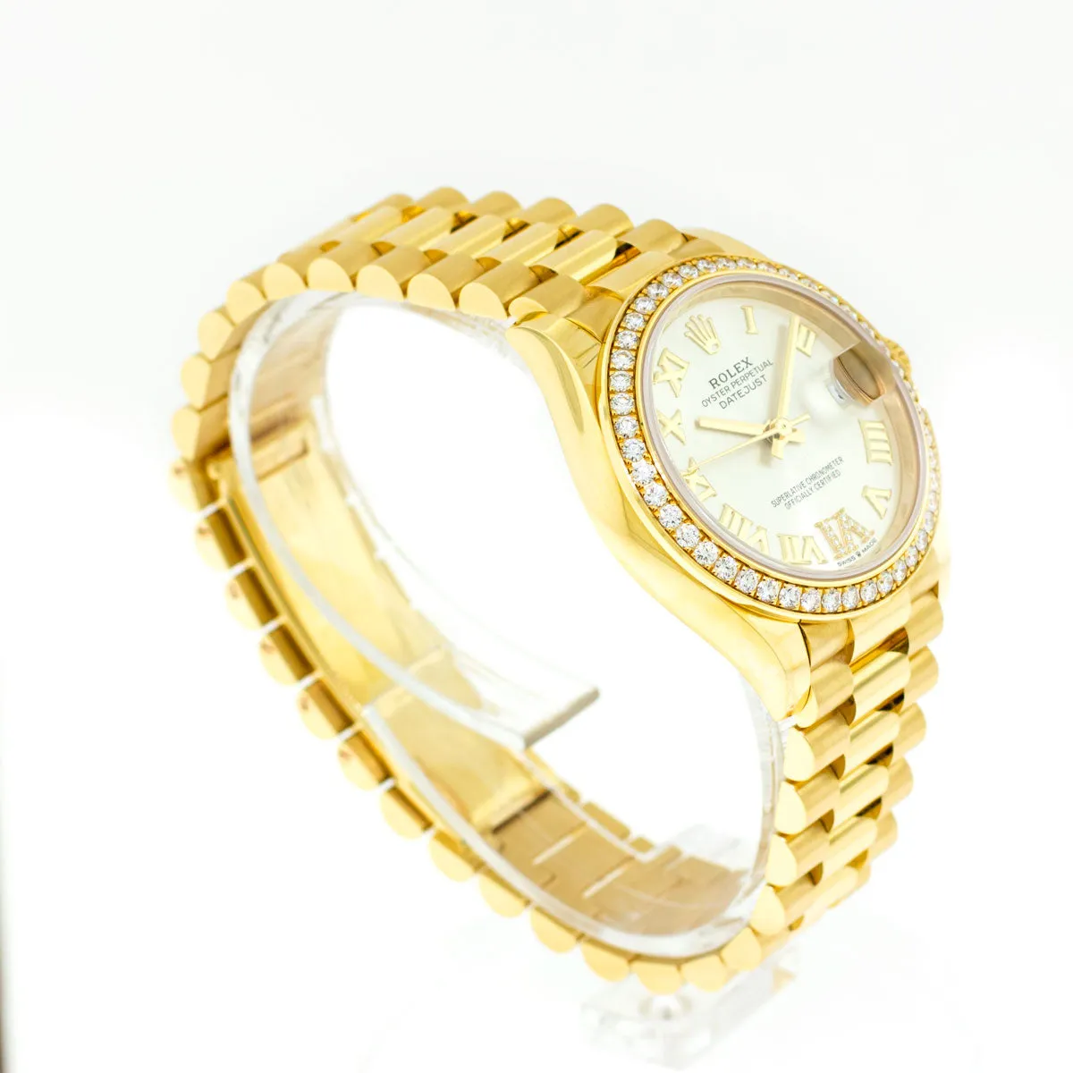 Rolex Lady-Datejust 31mm 18K Yellow Gold Silver Dial Roman Numerals & Diamond Bezel 278288