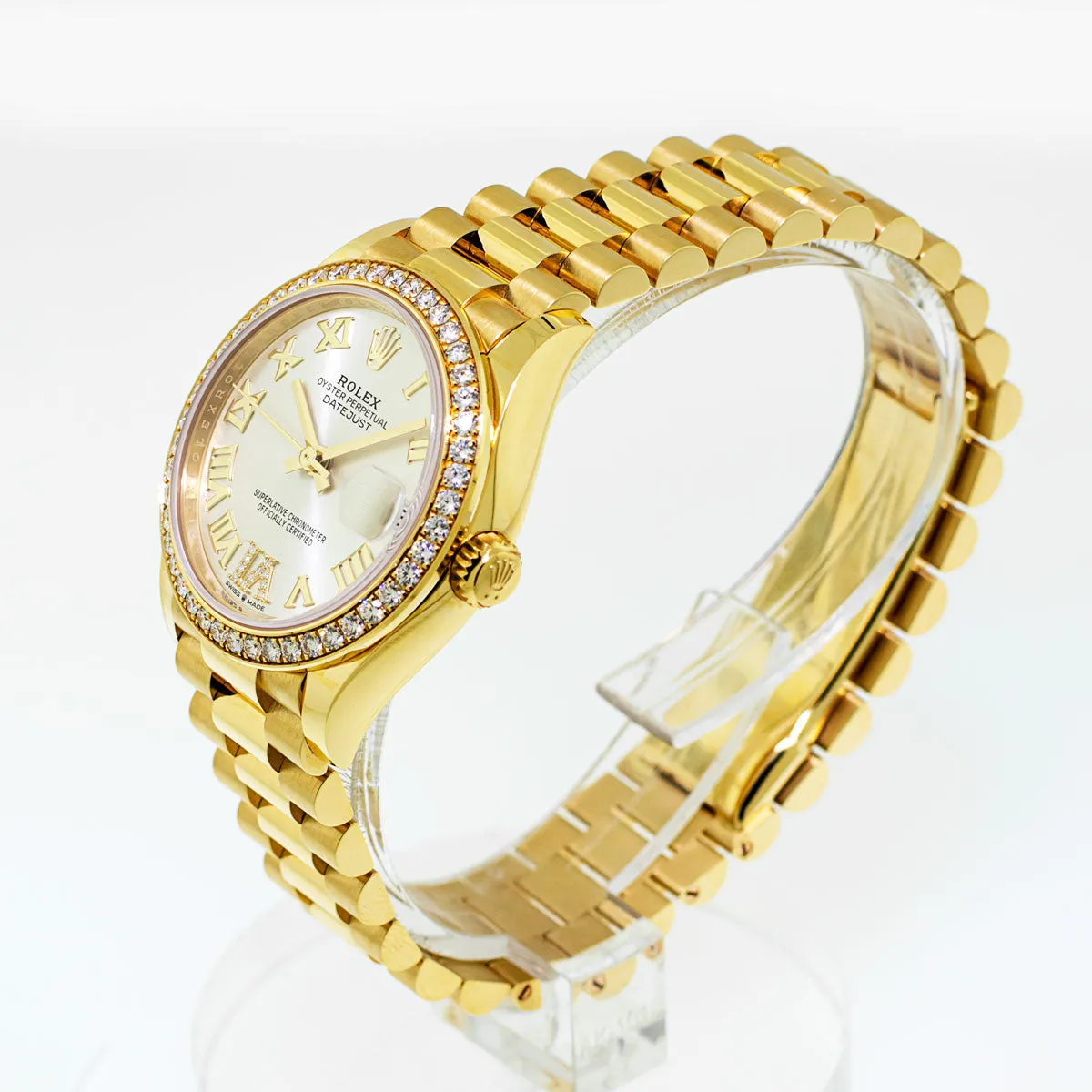 Rolex Lady-Datejust 31mm 18K Yellow Gold Silver Dial Roman Numerals & Diamond Bezel 278288