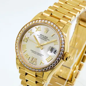 Rolex Lady-Datejust 31mm 18K Yellow Gold Silver Dial Roman Numerals & Diamond Bezel 278288