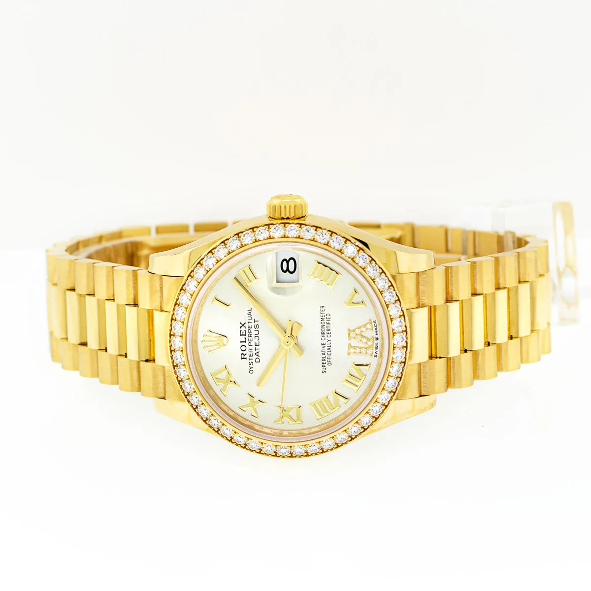 Rolex Lady-Datejust 31mm 18K Yellow Gold Silver Dial Roman Numerals & Diamond Bezel 278288