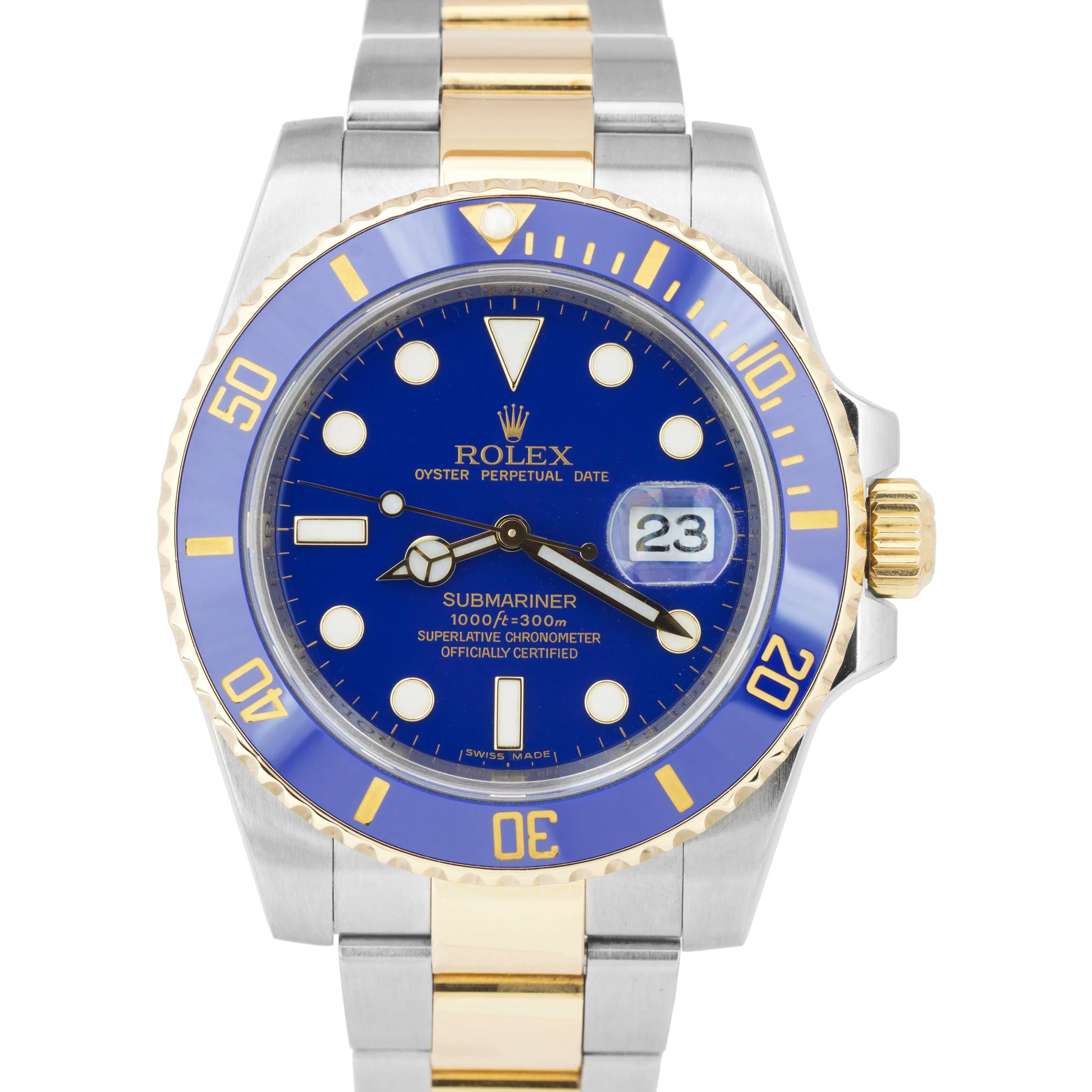Rolex Submariner Date Ceramic Two-Tone Stainless Gold Blue Watch 116613 LB