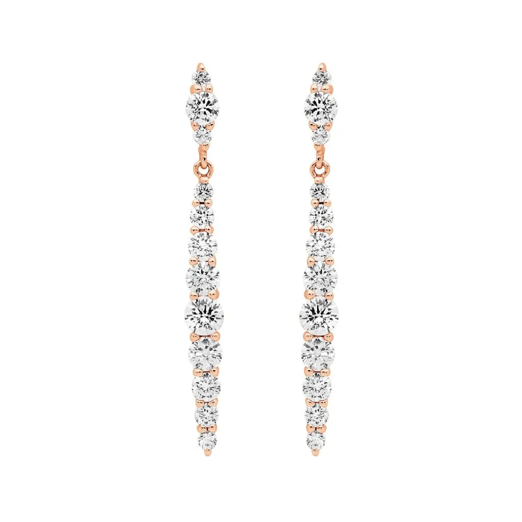 Rose Gold Plated Sterling Silver Gradual Drop Earrings with Cubic Zirconia E579R