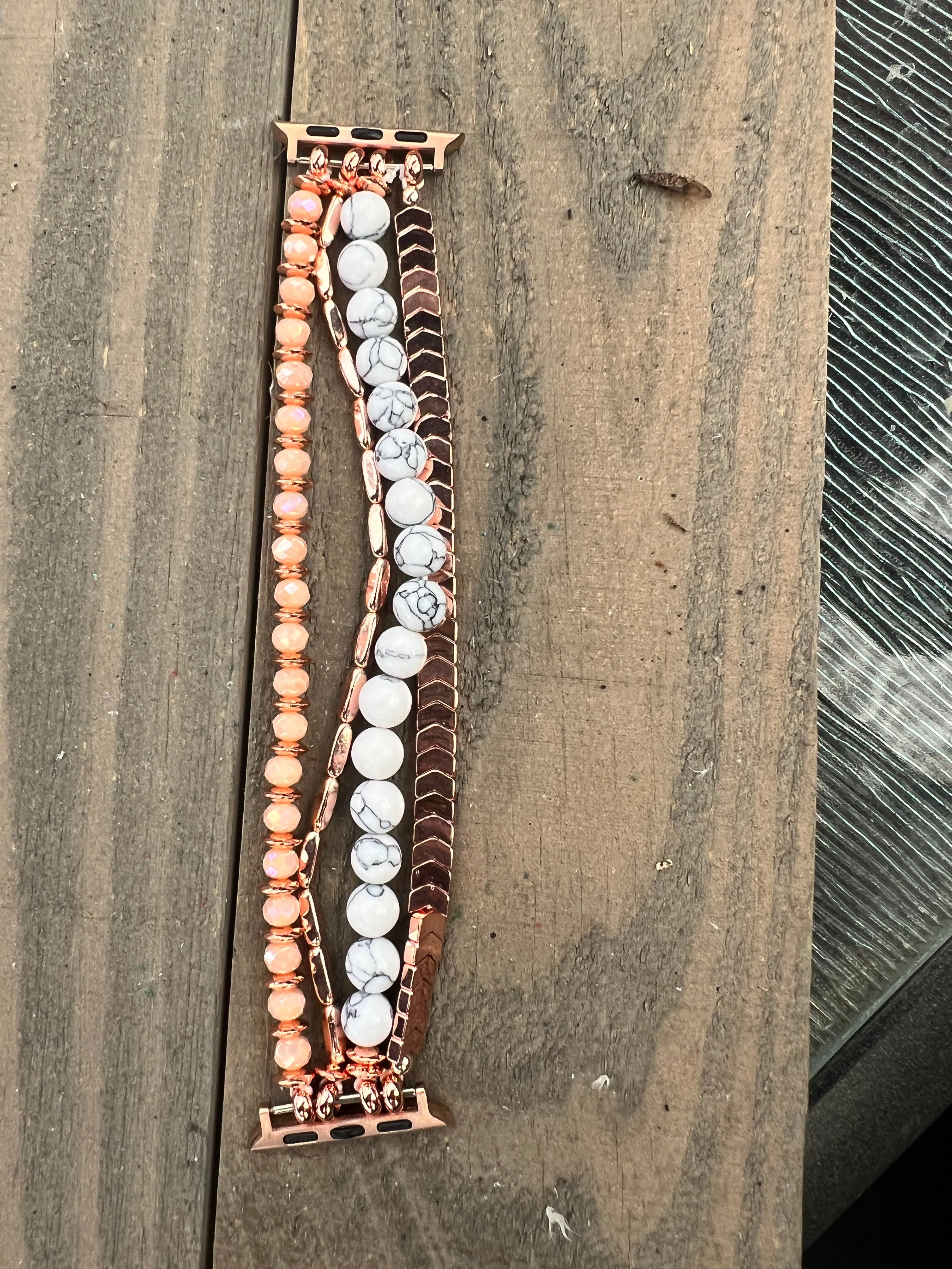 Rose Gold White Howlite Beaded Stretch Smart Watch Band