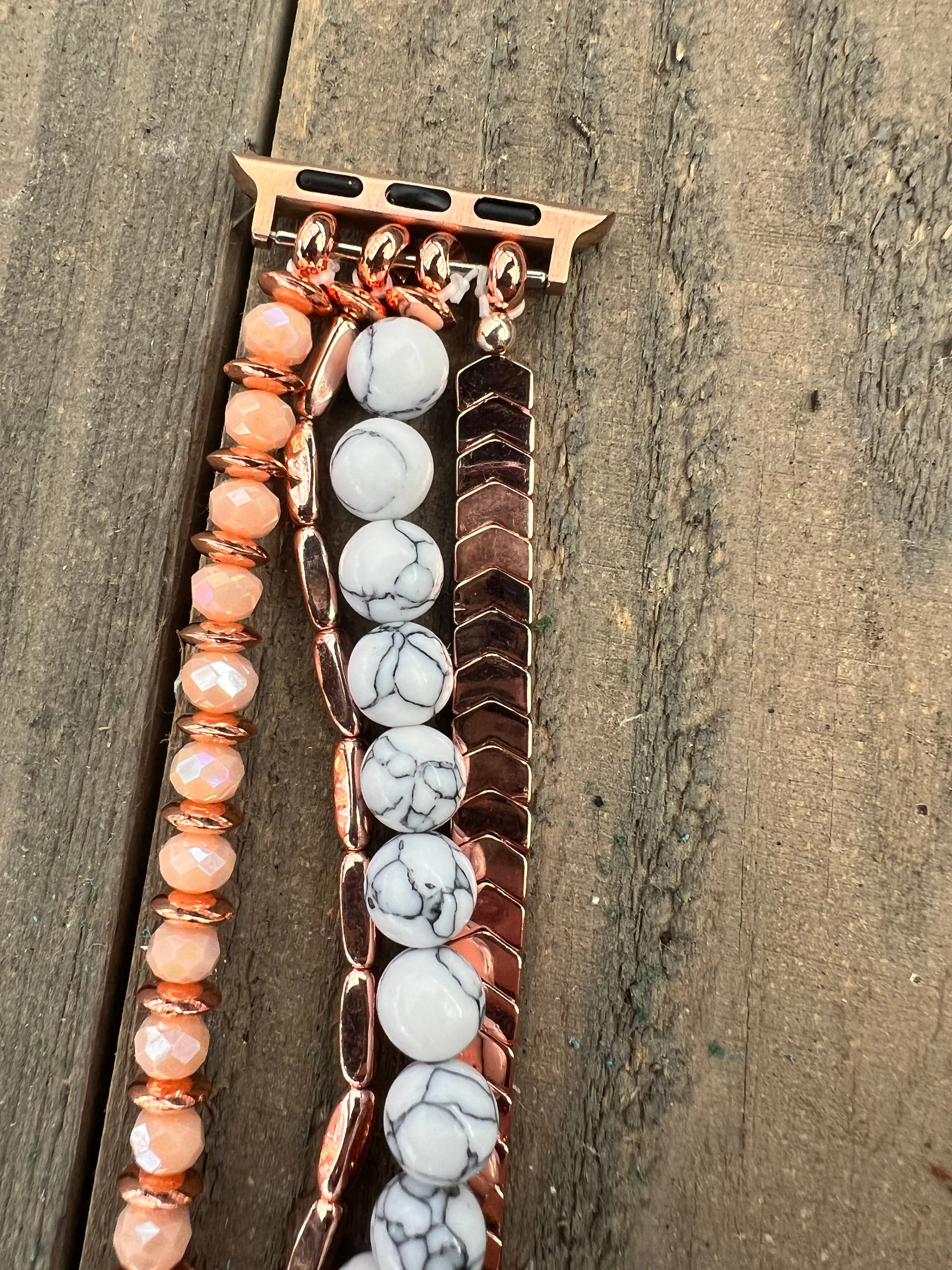 Rose Gold White Howlite Beaded Stretch Smart Watch Band