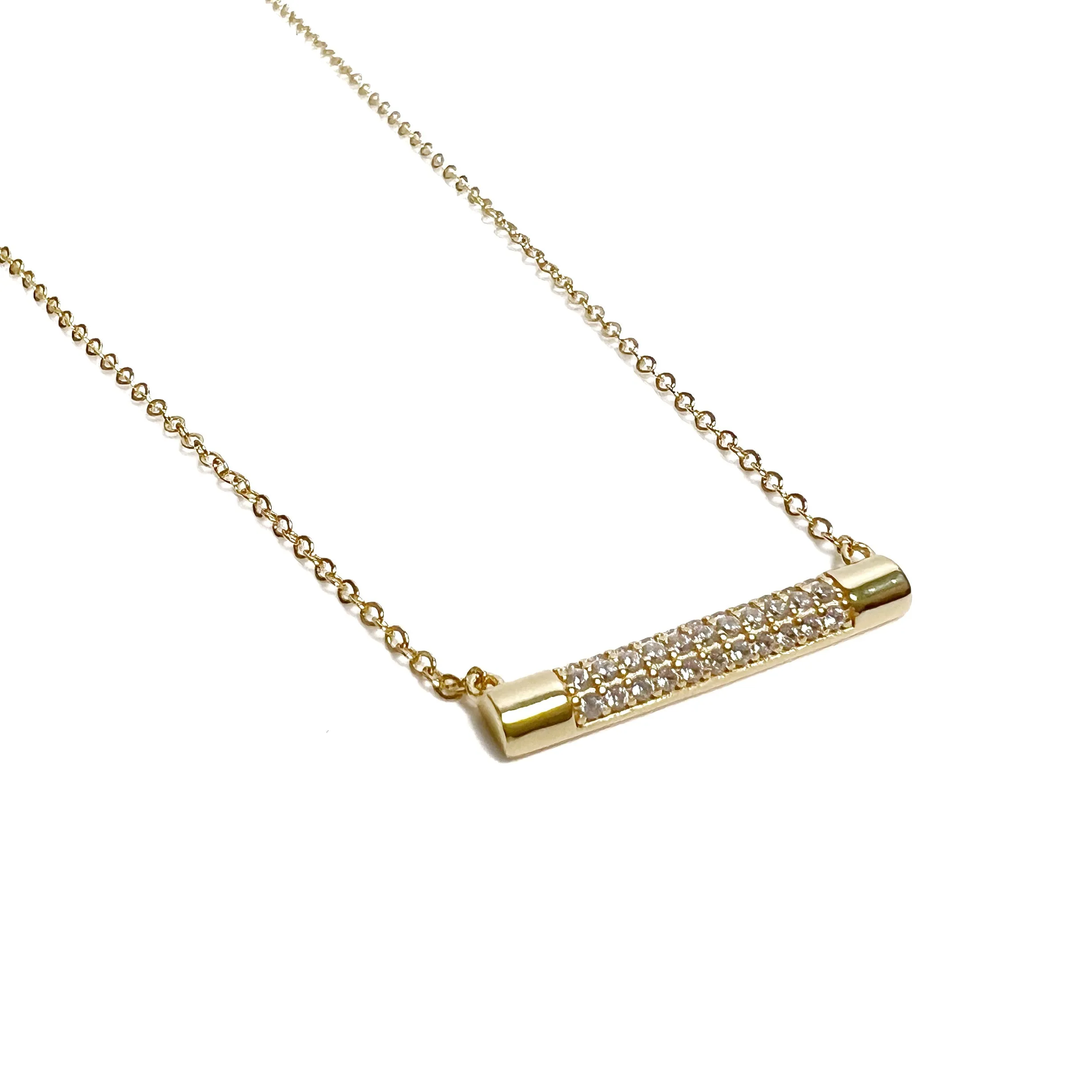 Round Pave Bar Necklace