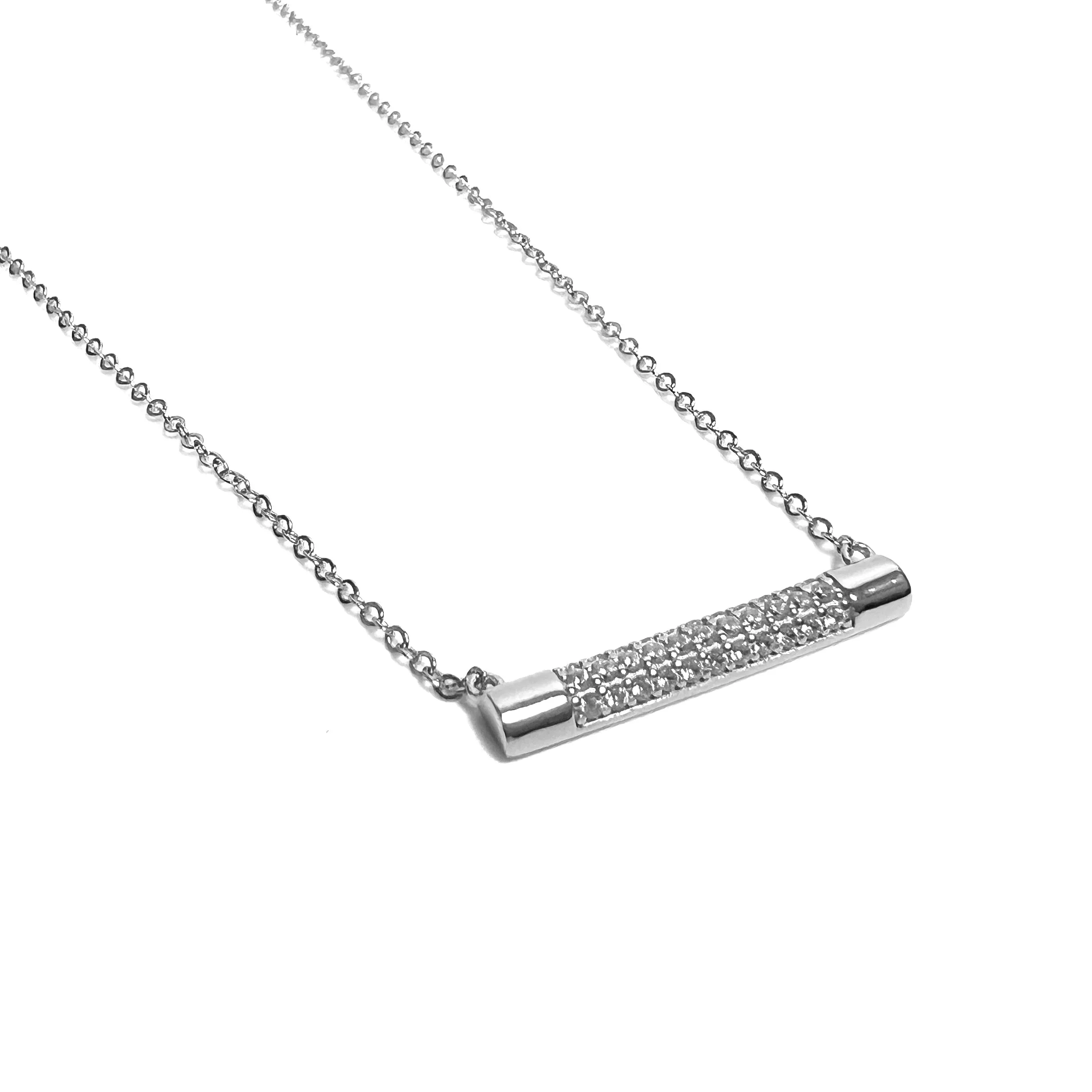 Round Pave Bar Necklace