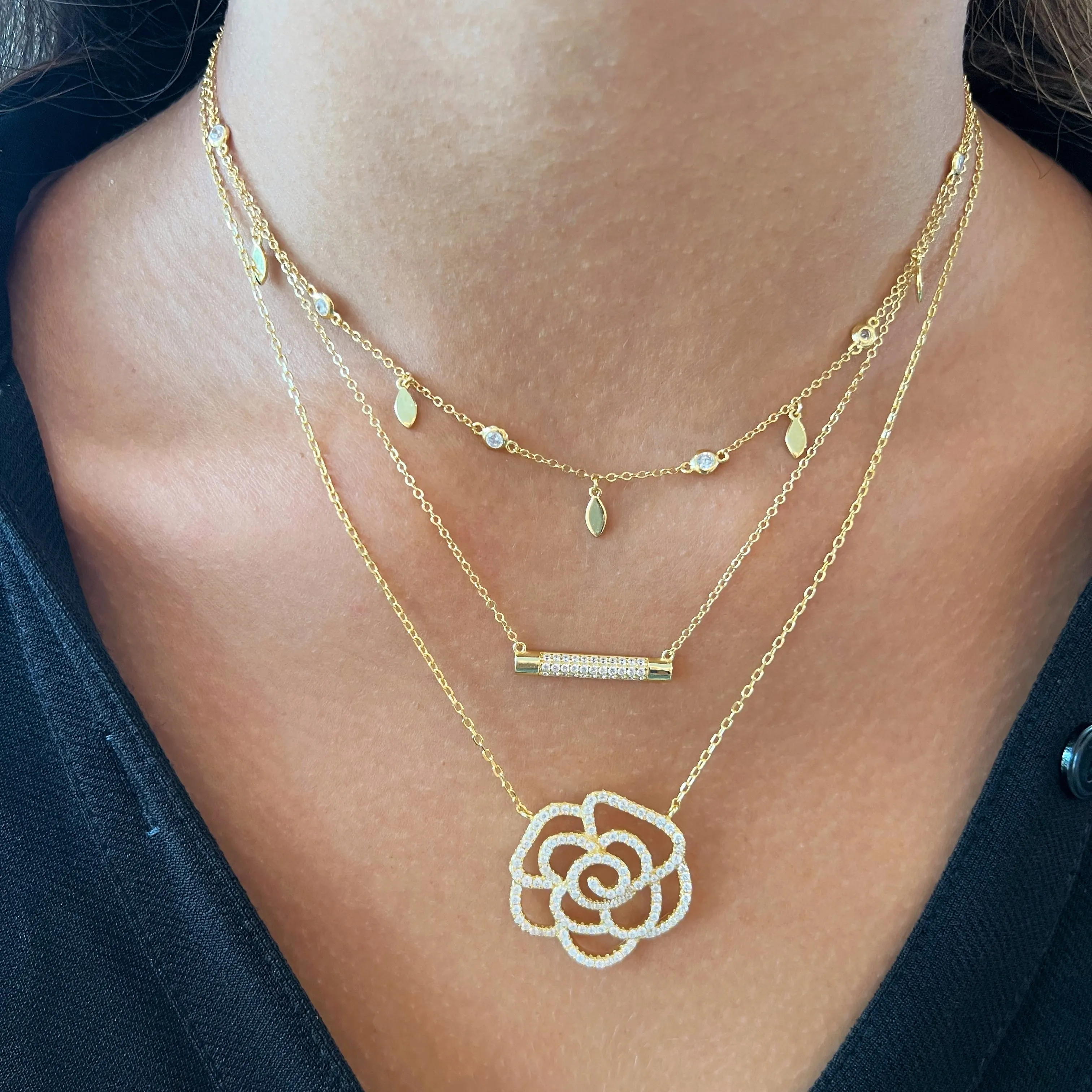 Round Pave Bar Necklace