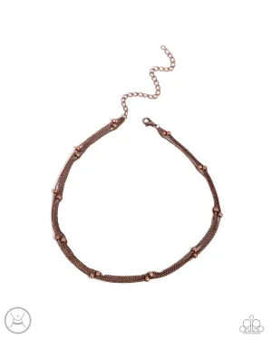 Satellite Strands - Copper - Satellite Chain Paparazzi Choker Necklace