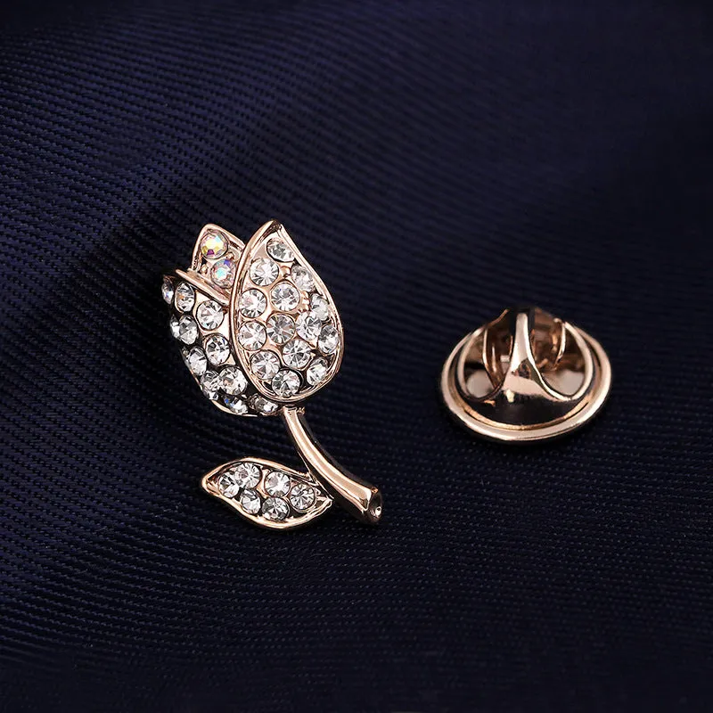 SB084 - Mini roses rhinestone collar pin brooch
