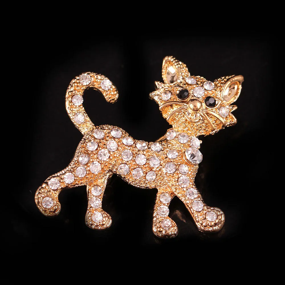 SB322 - Korean Rhinestone Cat Brooch