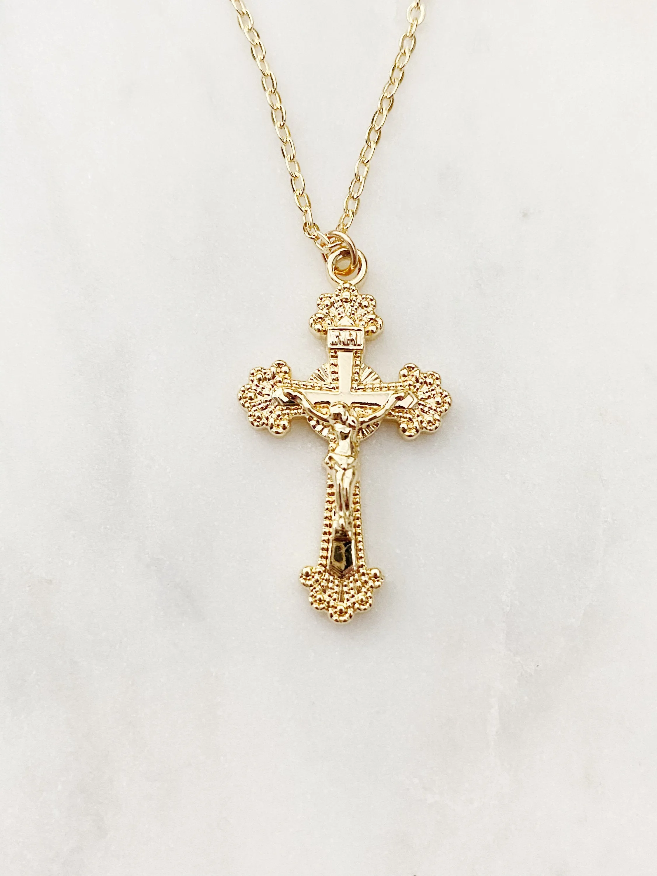 Scalloped Edge Crucifix Necklace