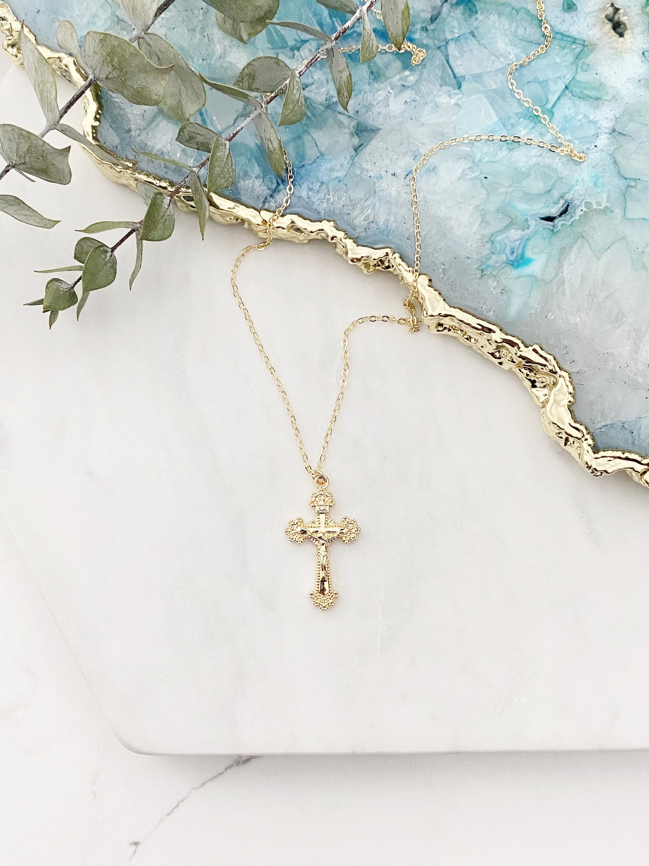 Scalloped Edge Crucifix Necklace